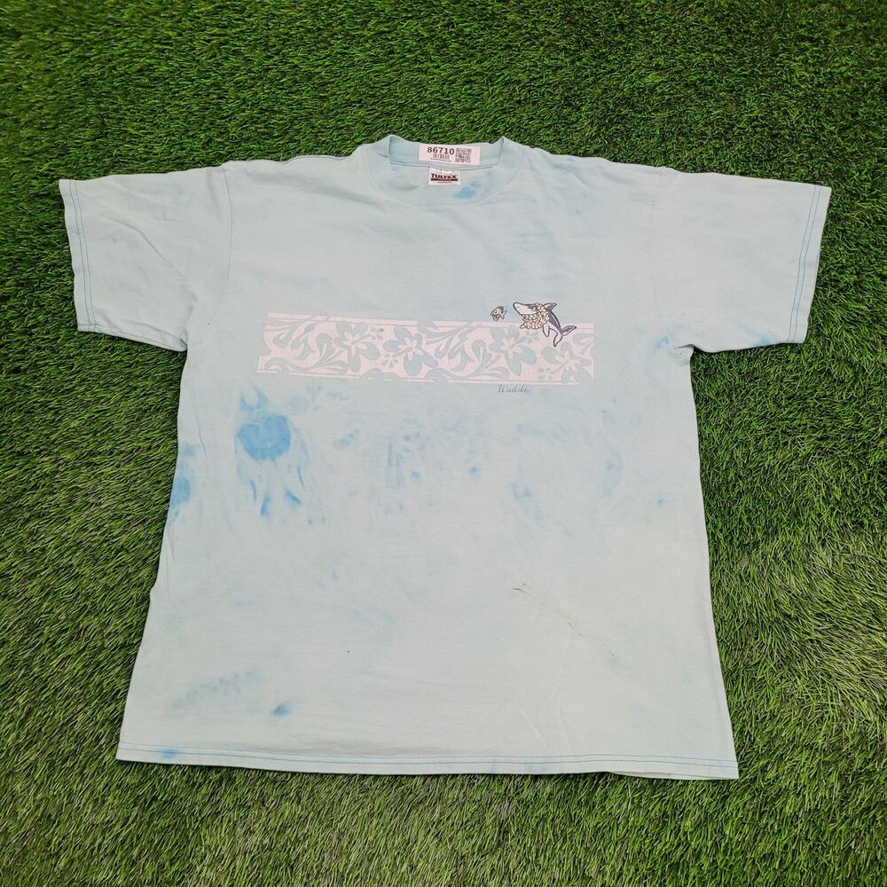 Vintage 90s Waikiki Hibiscus Shark Shirt Womens XL 23x28 Faded